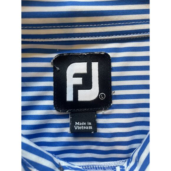FootJoy FJ Golf Polo Shirt Blue White Stripe Stretch The Plantation Men's Size L - Picture 7 of 10